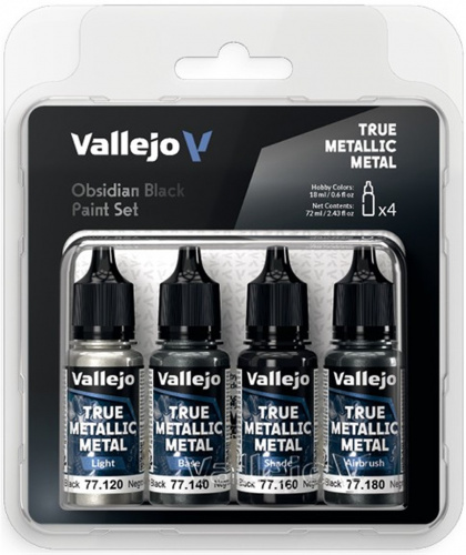 Vallejo: 77.270 - True Metallic Metal - Obsidian Black Paint Set (4)